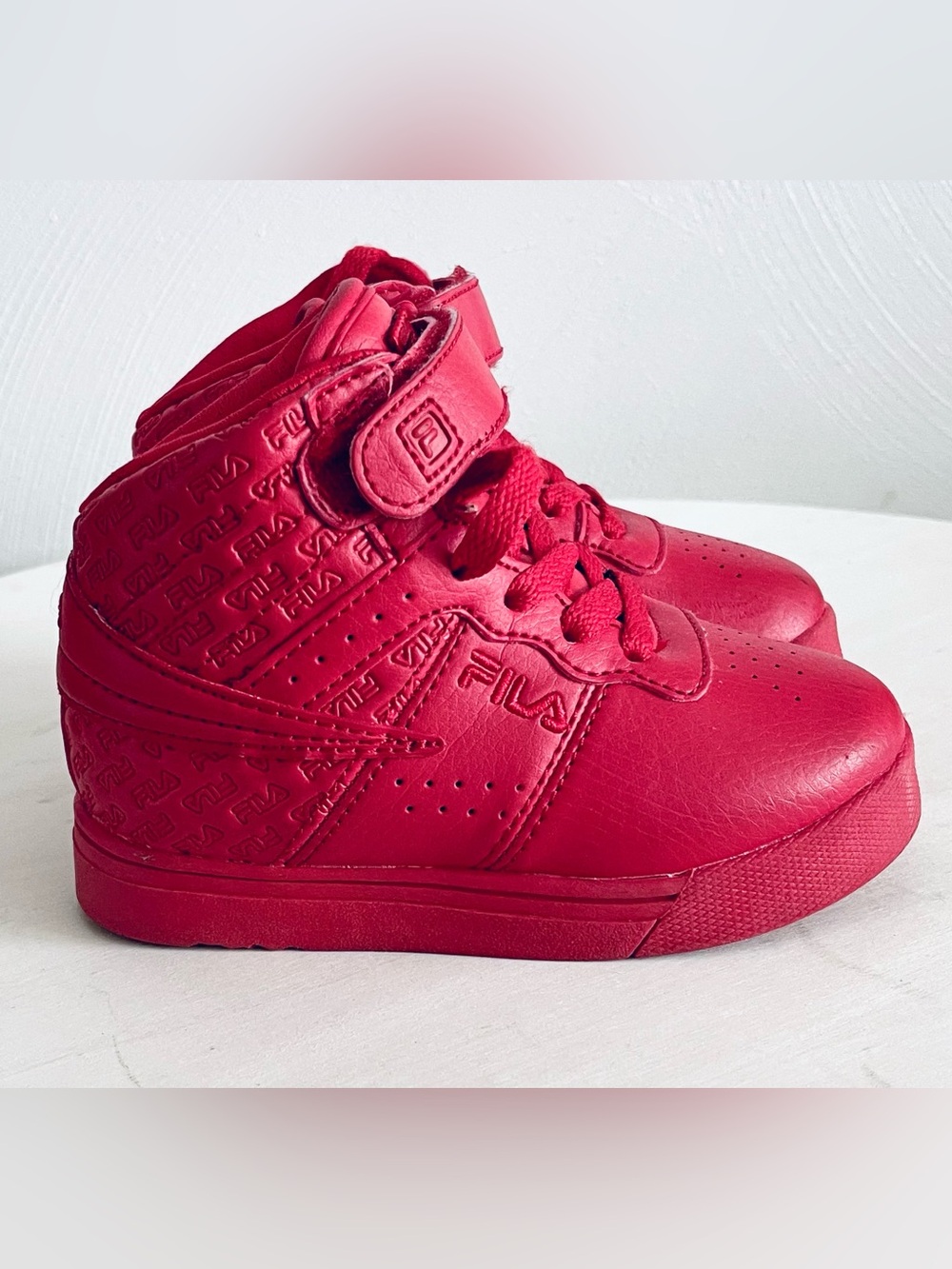 FILA Toddler Kids High Top Sneaker Crimson Red Embossed Logo Strap Sz 8 T